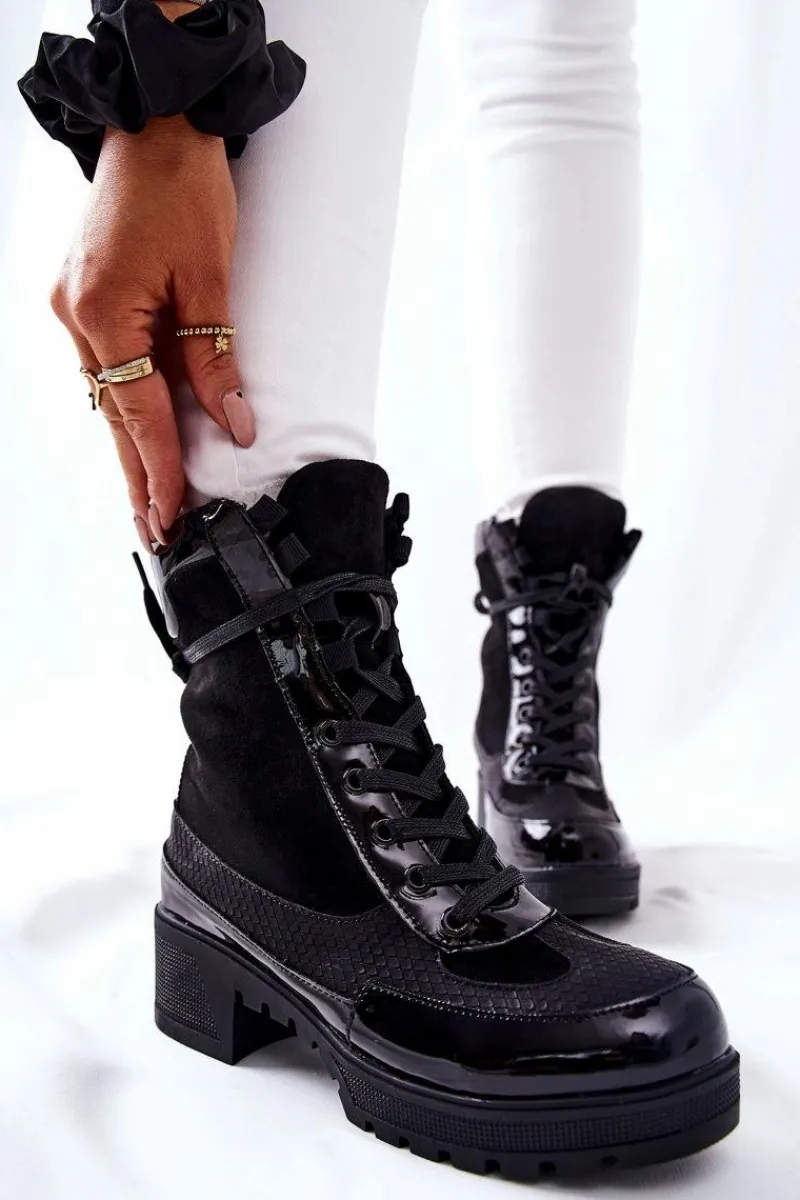 Botki Sznurowane|Botki Na Słupku>Boto Skórzane Botki Czarne Meridiah