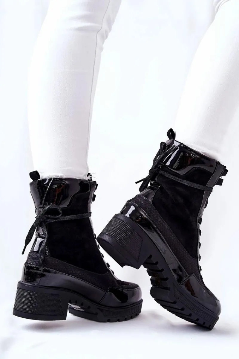 Botki Sznurowane|Botki Na Słupku>Boto Skórzane Botki Czarne Meridiah