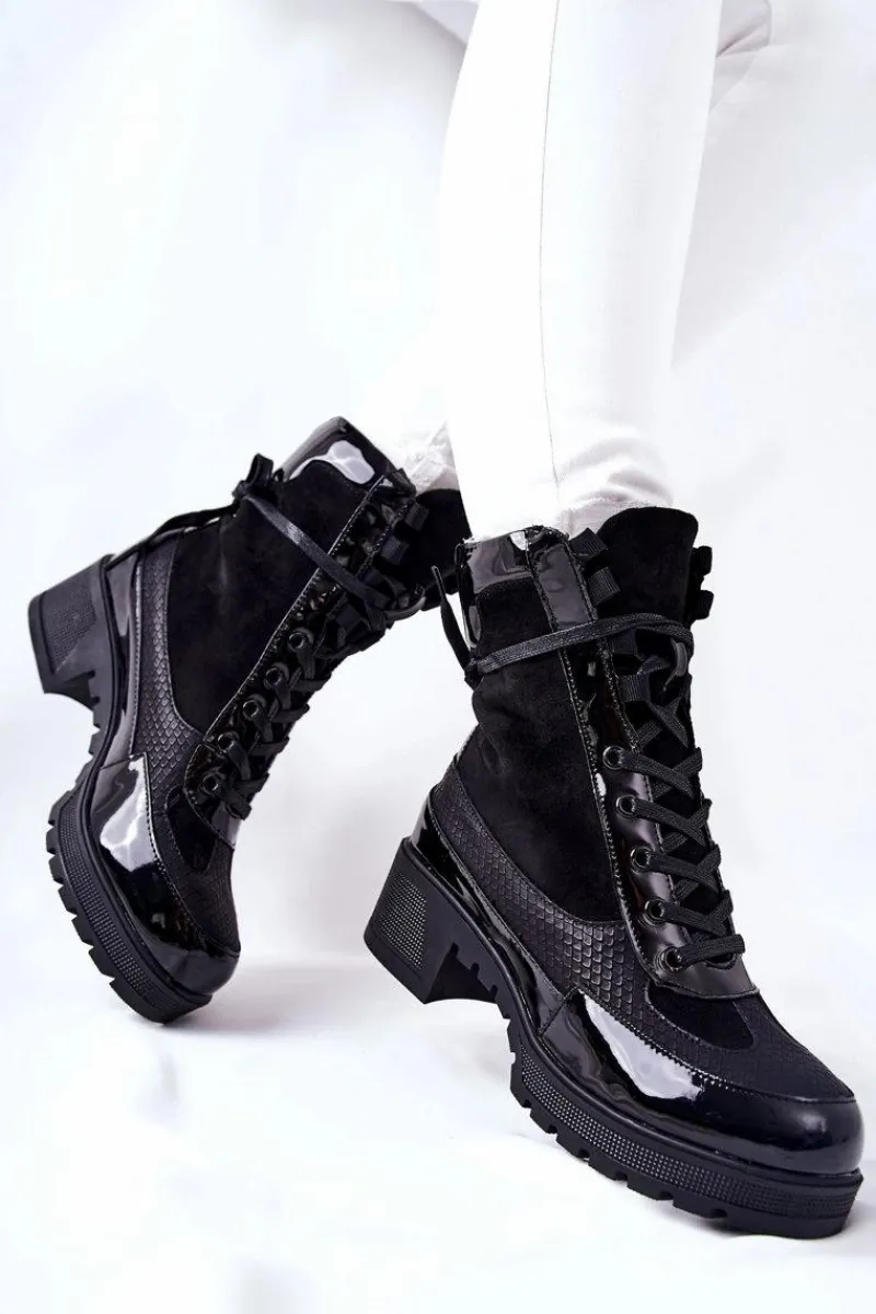 Botki Sznurowane|Botki Na Słupku>Boto Skórzane Botki Czarne Meridiah