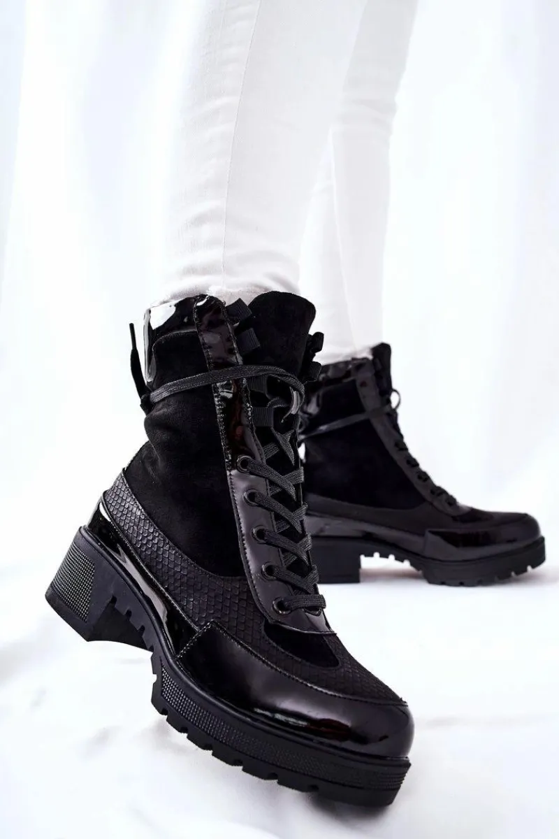 Botki Sznurowane|Botki Na Słupku>Boto Skórzane Botki Czarne Meridiah