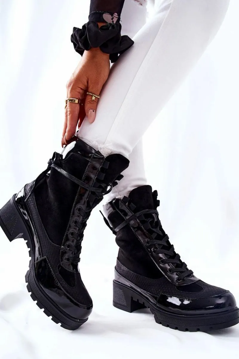 Botki Sznurowane|Botki Na Słupku>Boto Skórzane Botki Czarne Meridiah