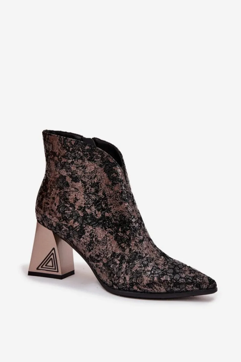 Sale Skórzane Botki Damskie Na Słupku CR52-679 Czarne Damskie Botki Ocieplane|Botki Skórzane