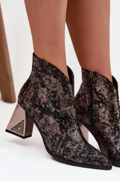 Sale Skórzane Botki Damskie Na Słupku CR52-679 Czarne Damskie Botki Ocieplane|Botki Skórzane