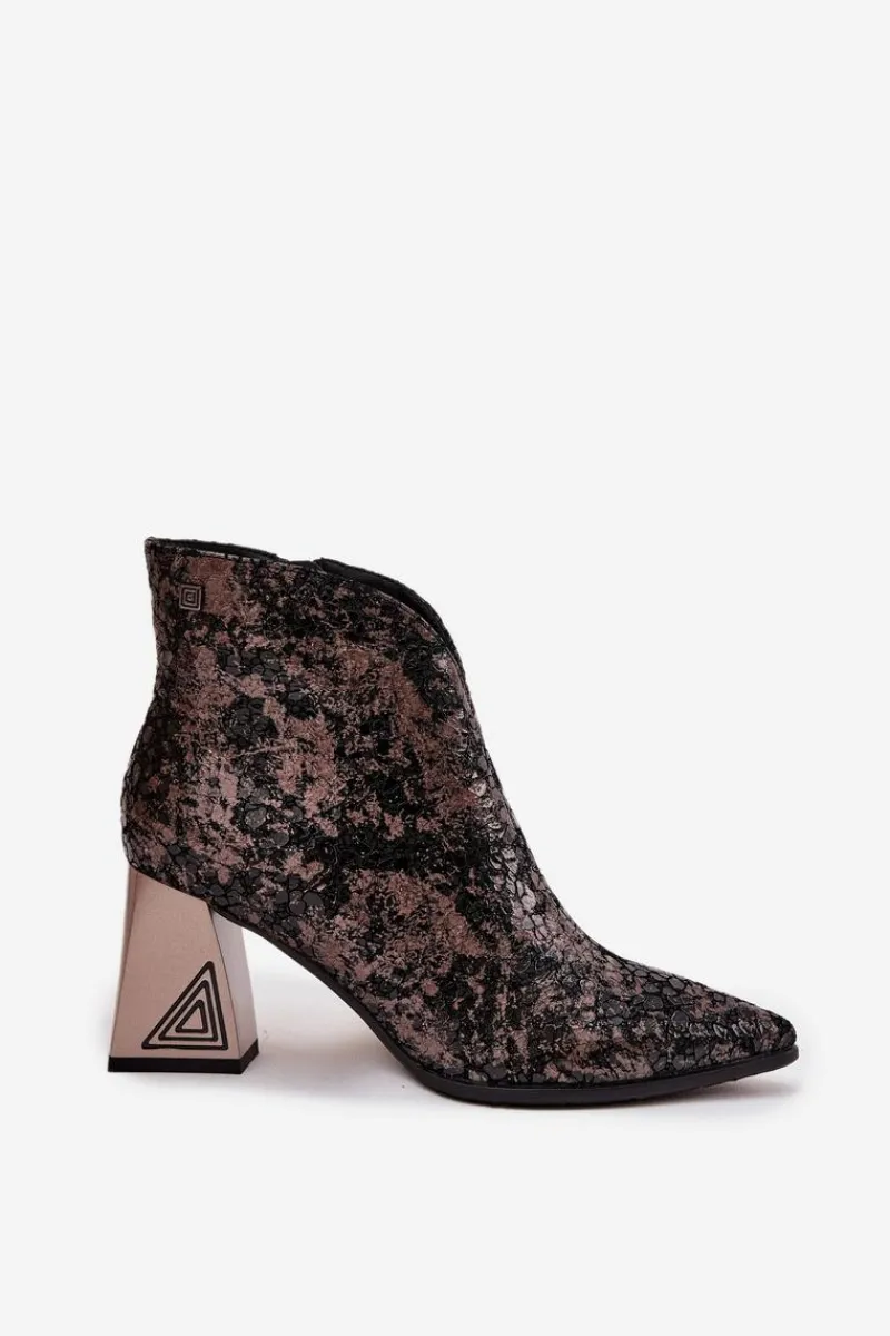 Sale Skórzane Botki Damskie Na Słupku CR52-679 Czarne Damskie Botki Ocieplane|Botki Skórzane