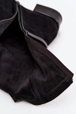 Sale Skórzane Botki Damskie Na Słupku CR52-679 Czarne Damskie Botki Ocieplane|Botki Skórzane