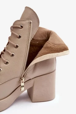 Clearance Skórzane Botki Damskie Na Słupku Beżowe Lemar Leocera Damskie Botki Skórzane|Botki Sznurowane