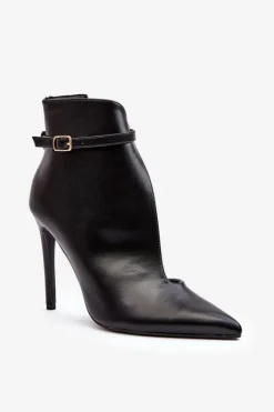 Czarne Botki|Botki Na Obcasie>Boto Skórzane Botki Damskie Na Szpilce Czarne Amalundi