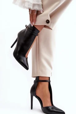 Czarne Botki|Botki Na Obcasie>Boto Skórzane Botki Damskie Na Szpilce Czarne Amalundi