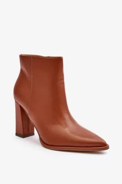 Discount Boto Skórzane Botki Damskie Na Słupku Brązowe Saitana