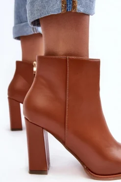 Discount Boto Skórzane Botki Damskie Na Słupku Brązowe Saitana