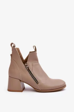 Discount Zazoo Skórzane Botki Damskie Na Niskim Obcasie Z Wycięciami 850 Beżowe