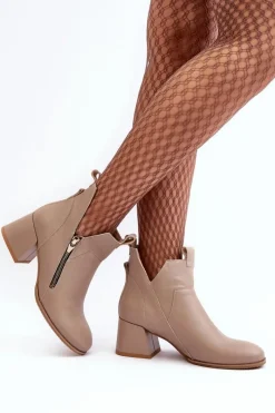 Discount Zazoo Skórzane Botki Damskie Na Niskim Obcasie Z Wycięciami 850 Beżowe