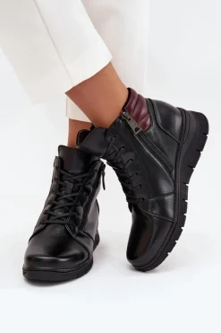 Buty damskie Vinceza Skórzane Botki Damskie Na Koturnie Ocieplane Vinceza 39963 Czarne Czarny