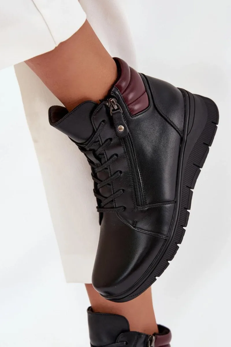 Buty damskie Vinceza Skórzane Botki Damskie Na Koturnie Ocieplane Vinceza 39963 Czarne Czarny