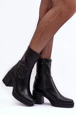 Czarne Botki|Botki Zimowe Damskie><noscript><img width=