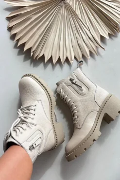 Best Buty damskie Vinceza Skórzane Botki Damskie Na Klocku Ocieplane Vinceza 86418 Beżowe Beżowy