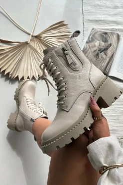 Best Buty damskie Vinceza Skórzane Botki Damskie Na Klocku Ocieplane Vinceza 86418 Beżowe Beżowy