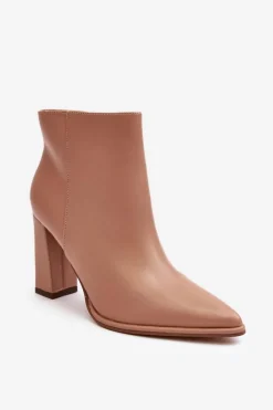 Discount Boto Skórzane Botki Damskie Na Słupku Beżowe Saitana