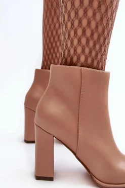 Discount Boto Skórzane Botki Damskie Na Słupku Beżowe Saitana