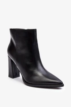 Discount Boto Skórzane Botki Damskie Na Słupku Czarne Saitana