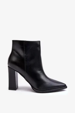 Discount Boto Skórzane Botki Damskie Na Słupku Czarne Saitana