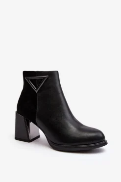 Botki Na Słupku|Czarne Botki>Damskie buty S.Barski Skórzane Botki Damskie Na Słupku D&A CR8171 Czarne