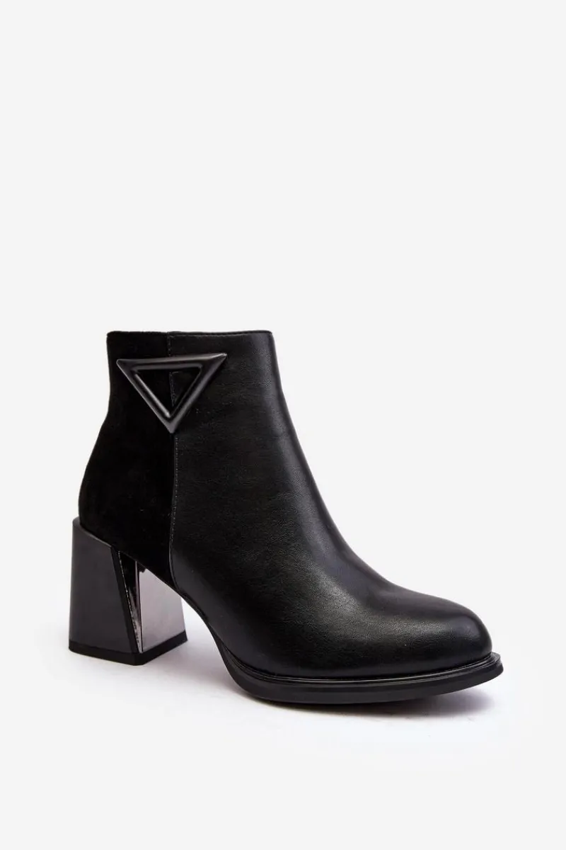 Botki Na Słupku|Czarne Botki>Damskie buty S.Barski Skórzane Botki Damskie Na Słupku D&A CR8171 Czarne