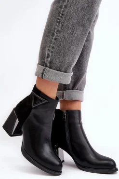 Botki Na Słupku|Czarne Botki>Damskie buty S.Barski Skórzane Botki Damskie Na Słupku D&A CR8171 Czarne