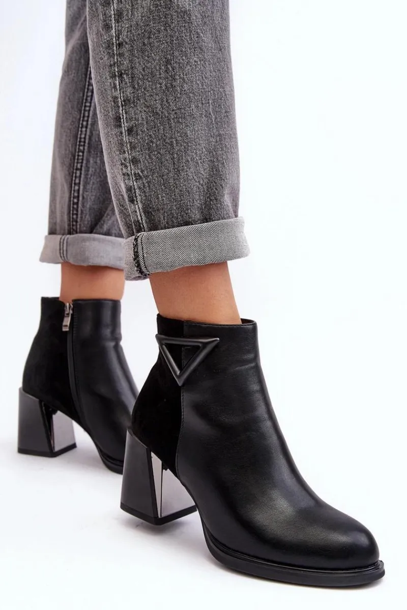 Botki Na Słupku|Czarne Botki>Damskie buty S.Barski Skórzane Botki Damskie Na Słupku D&A CR8171 Czarne