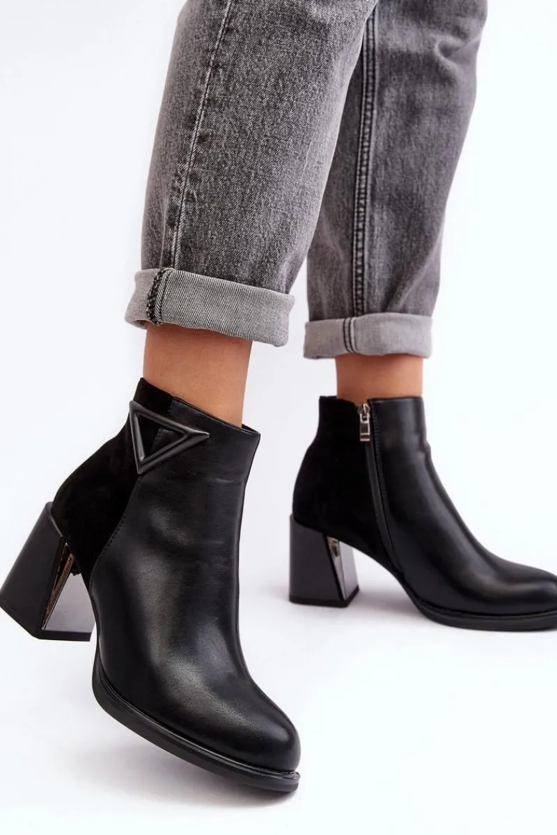 Botki Na Słupku|Czarne Botki>Damskie buty S.Barski Skórzane Botki Damskie Na Słupku D&A CR8171 Czarne