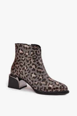 Botki Ocieplane|Botki Skórzane></noscript>D&A Skórzane Botki Damskie Na Klocku Ocieplane Panterka CR52-622 Czarno-Złote