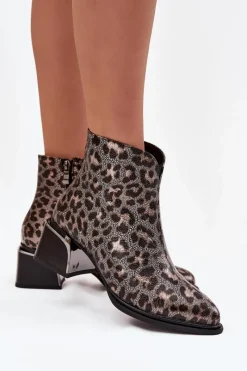 Botki Ocieplane|Botki Skórzane></noscript>D&A Skórzane Botki Damskie Na Klocku Ocieplane Panterka CR52-622 Czarno-Złote