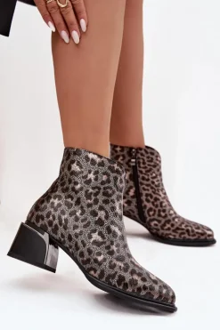 Botki Ocieplane|Botki Skórzane></noscript>D&A Skórzane Botki Damskie Na Klocku Ocieplane Panterka CR52-622 Czarno-Złote