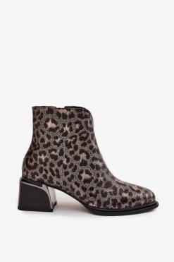 Botki Ocieplane|Botki Skórzane></noscript>D&A Skórzane Botki Damskie Na Klocku Ocieplane Panterka CR52-622 Czarno-Złote