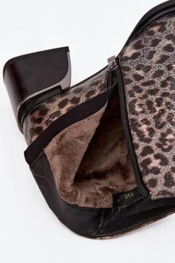 Botki Ocieplane|Botki Skórzane></noscript>D&A Skórzane Botki Damskie Na Klocku Ocieplane Panterka CR52-622 Czarno-Złote