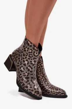 Botki Ocieplane|Botki Skórzane></noscript>D&A Skórzane Botki Damskie Na Klocku Ocieplane Panterka CR52-622 Czarno-Złote