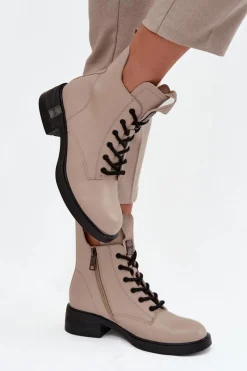 New Buty damskie Vinceza Skórzane Botki Damskie Na Niskim Obcasie Vinceza 66818 Beżowe Beżowy