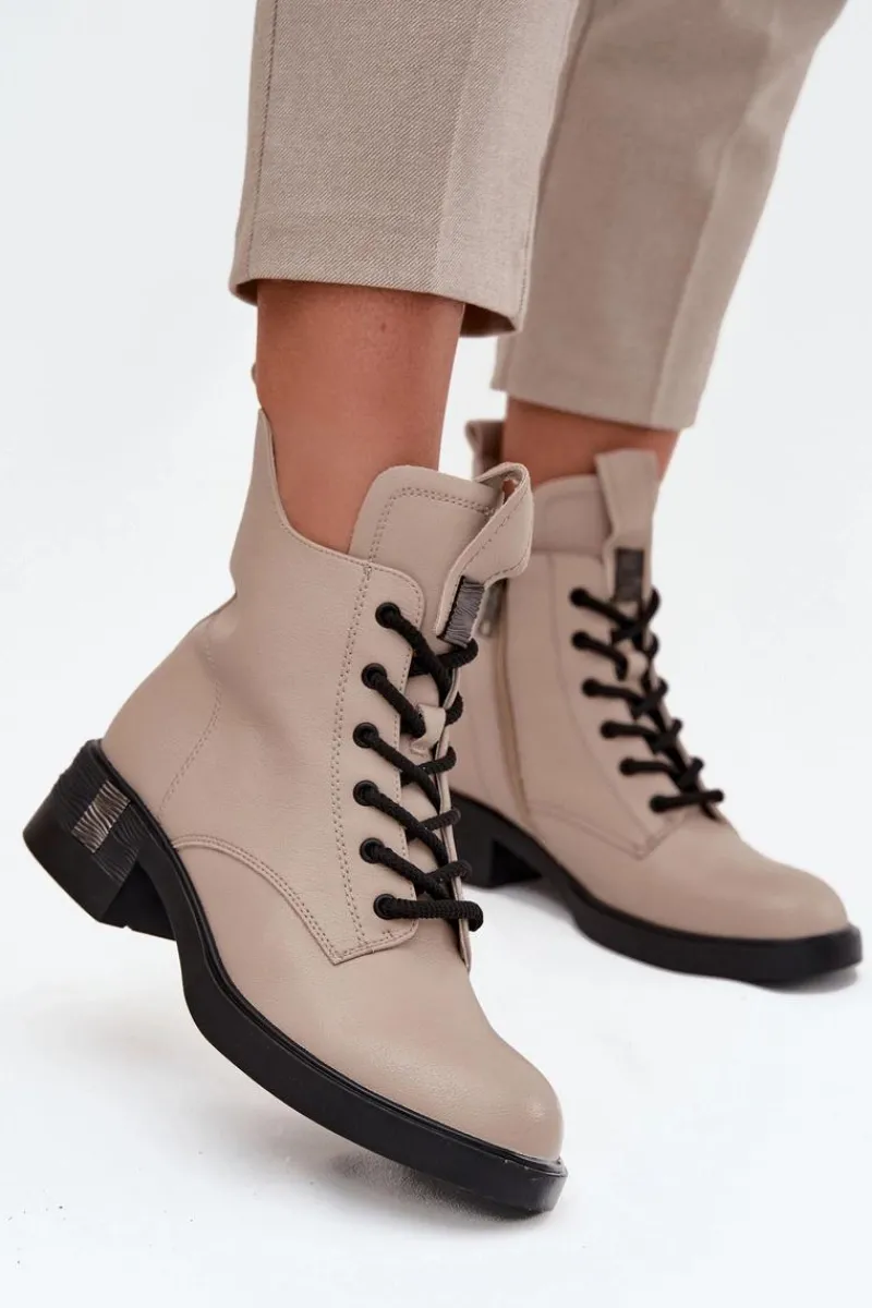 New Buty damskie Vinceza Skórzane Botki Damskie Na Niskim Obcasie Vinceza 66818 Beżowe Beżowy