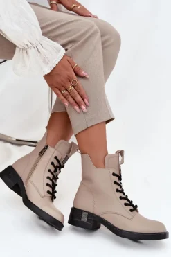 New Buty damskie Vinceza Skórzane Botki Damskie Na Niskim Obcasie Vinceza 66818 Beżowe Beżowy