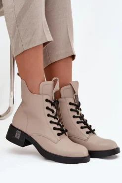 New Buty damskie Vinceza Skórzane Botki Damskie Na Niskim Obcasie Vinceza 66818 Beżowe Beżowy