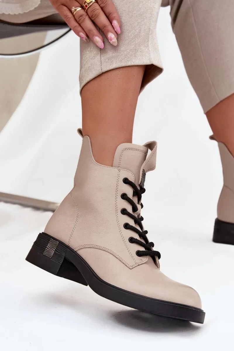 New Buty damskie Vinceza Skórzane Botki Damskie Na Niskim Obcasie Vinceza 66818 Beżowe Beżowy