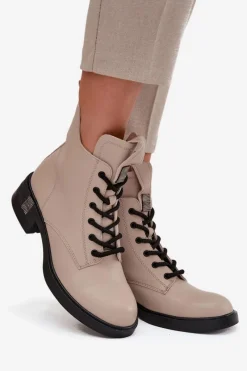 New Buty damskie Vinceza Skórzane Botki Damskie Na Niskim Obcasie Vinceza 66818 Beżowe Beżowy