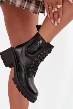 Discount Skórzane Botki Damskie Na Klocku Ocieplane Vinceza 86418 Czarne Damskie Botki Ocieplane|Botki Sznurowane