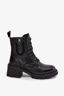 Discount Skórzane Botki Damskie Na Klocku Ocieplane Vinceza 86418 Czarne Damskie Botki Ocieplane|Botki Sznurowane