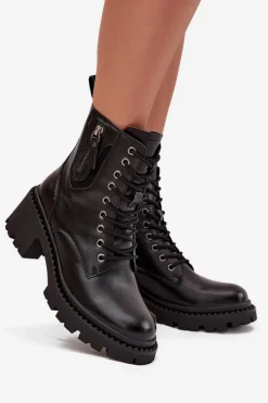 Discount Skórzane Botki Damskie Na Klocku Ocieplane Vinceza 86418 Czarne Damskie Botki Ocieplane|Botki Sznurowane