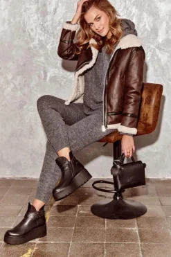 Botki Skórzane|Botki Na Koturnie></noscript>Zazoo Skórzane Botki Damskie Na Koturnie Platformie Z Paskami 1752 Czarne