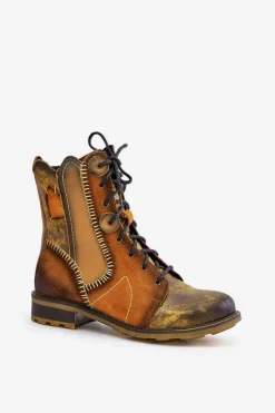 Botki Ocieplane|Botki Maciejka></noscript>Maciejka Skórzane Botki Damskie Na Płaskim Obcasie 06719-07 Żółte