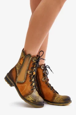 Botki Ocieplane|Botki Maciejka></noscript>Maciejka Skórzane Botki Damskie Na Płaskim Obcasie 06719-07 Żółte