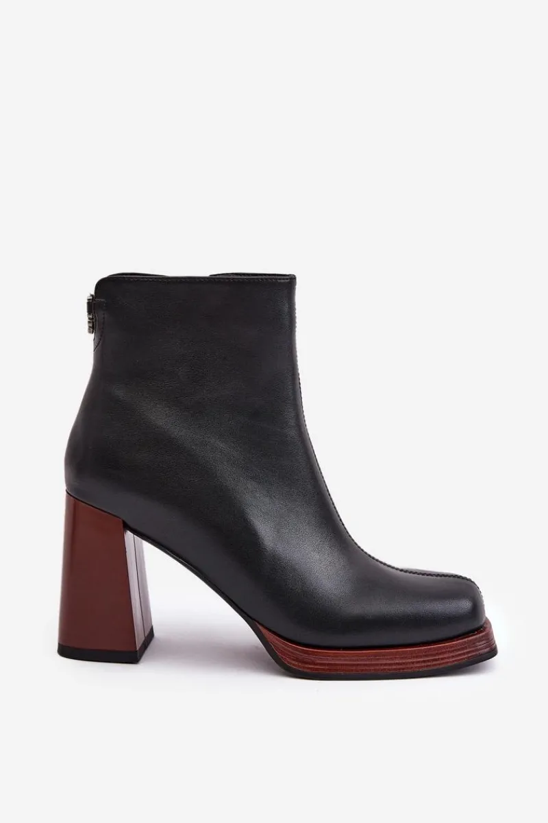 Botki Na Słupku|Czarne Botki>Damskie buty S.Barski Skórzane Botki Damskie Na Słupku Ocieplane D&A JC42-37 Czarne