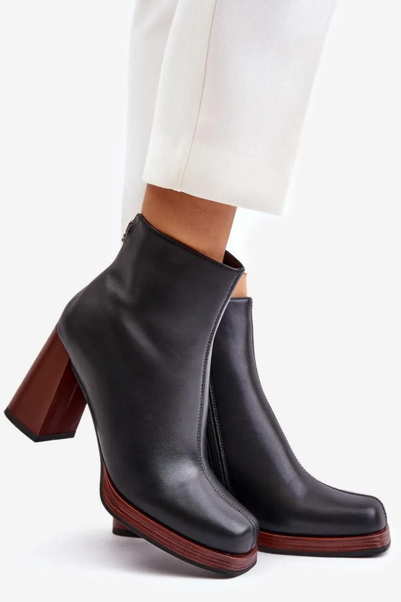 Botki Na Słupku|Czarne Botki>Damskie buty S.Barski Skórzane Botki Damskie Na Słupku Ocieplane D&A JC42-37 Czarne